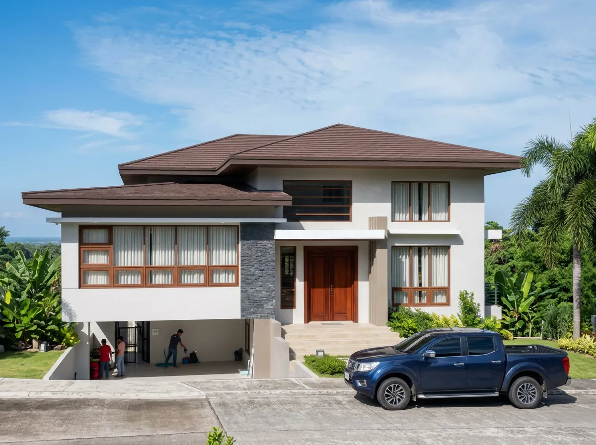 Finished two-storey house with a basement garage